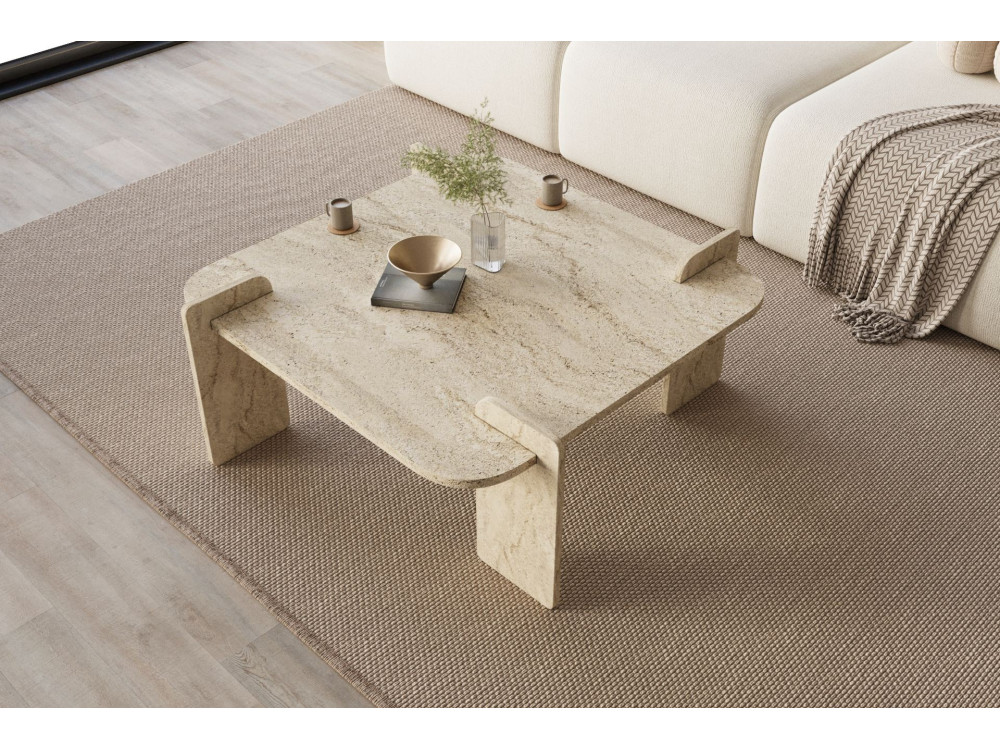 Houten salontafel "Woog" 90 x 90 x 35 cm - Travertin