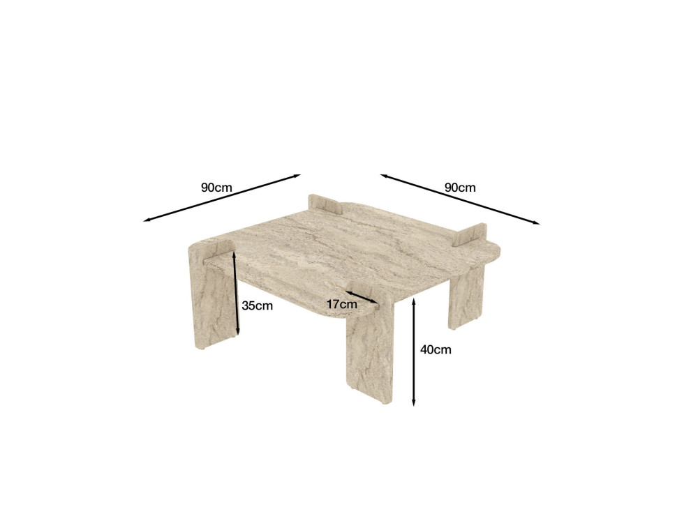 Houten salontafel "Woog" 90 x 90 x 35 cm - Travertin