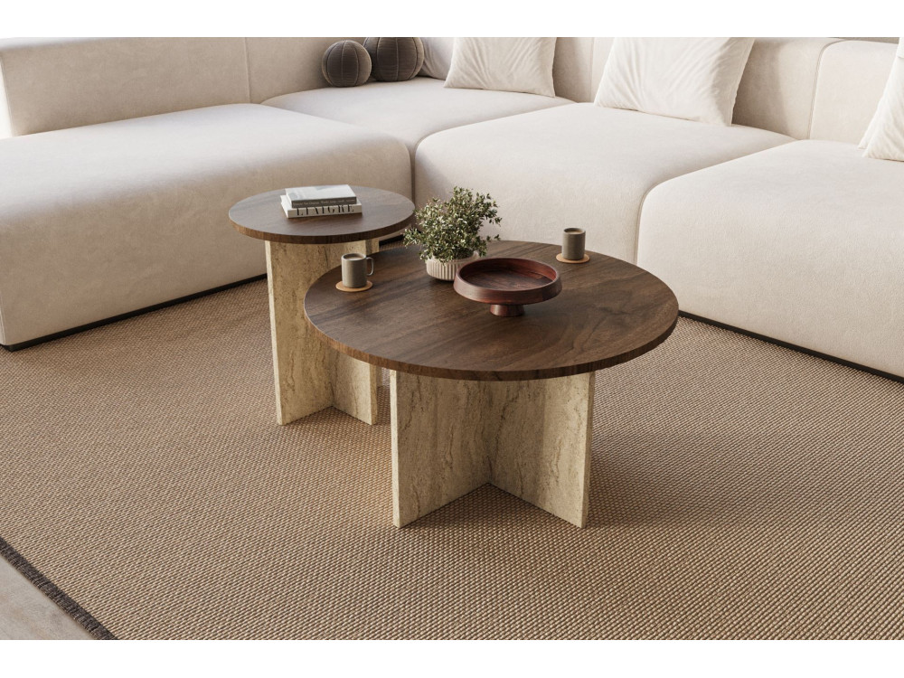 Private" houten salontafel set 70 x 70 x 40 cm - Notelaar