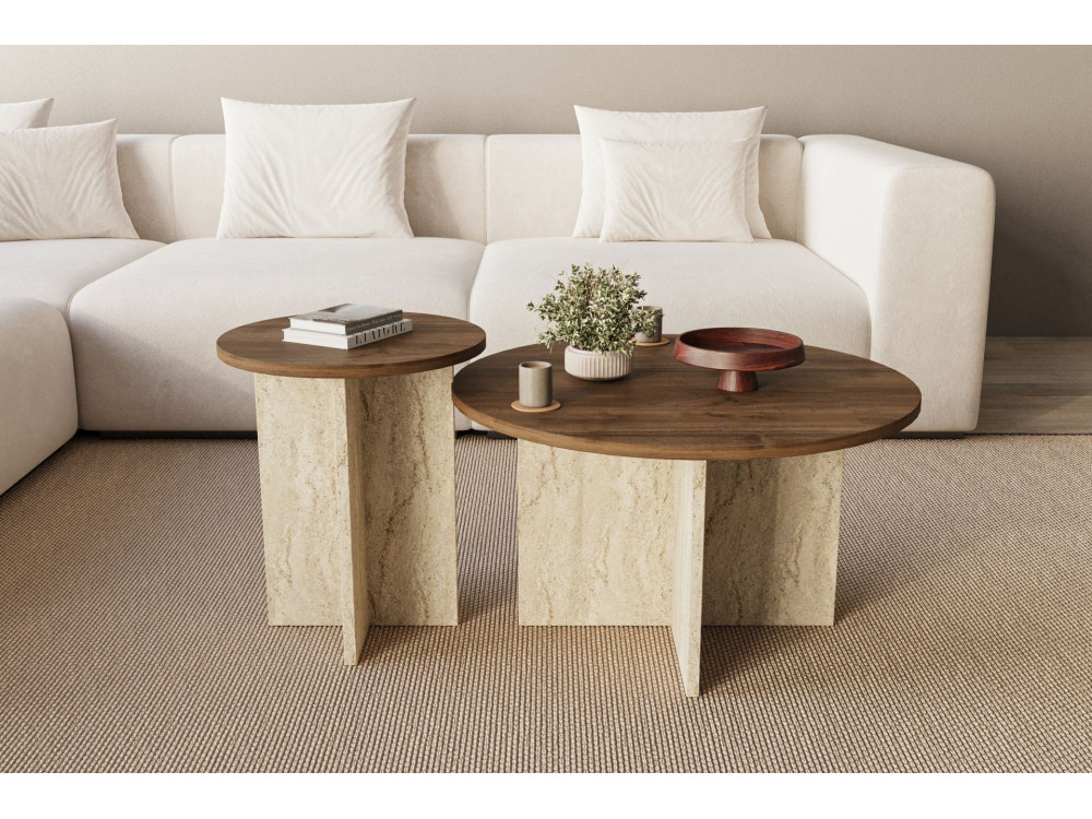 Private" houten salontafel set 70 x 70 x 40 cm - Notelaar