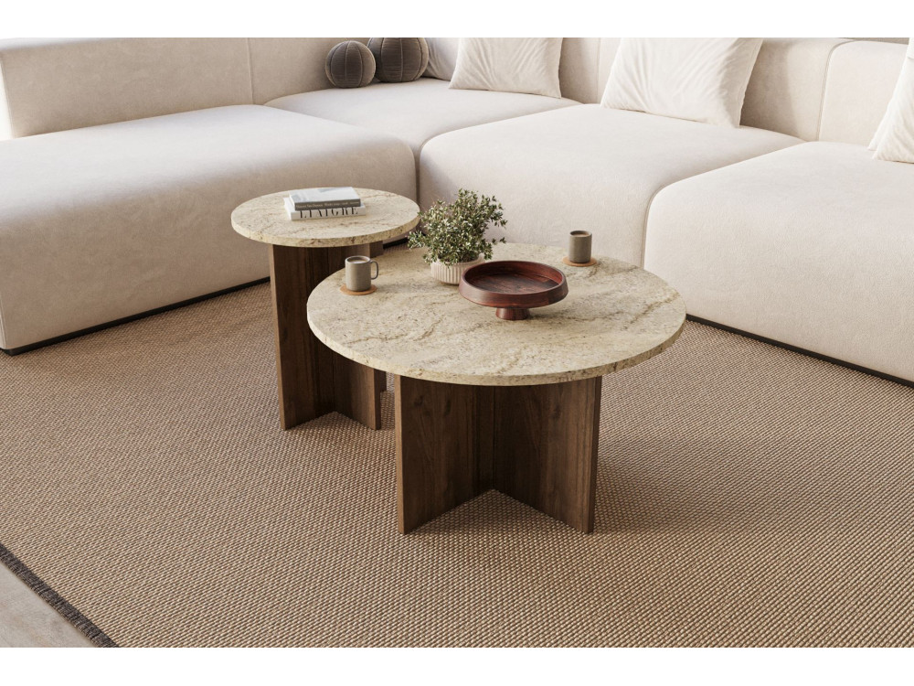 Private" houten salontafel set 70 x 70 x 40 cm - Travertin
