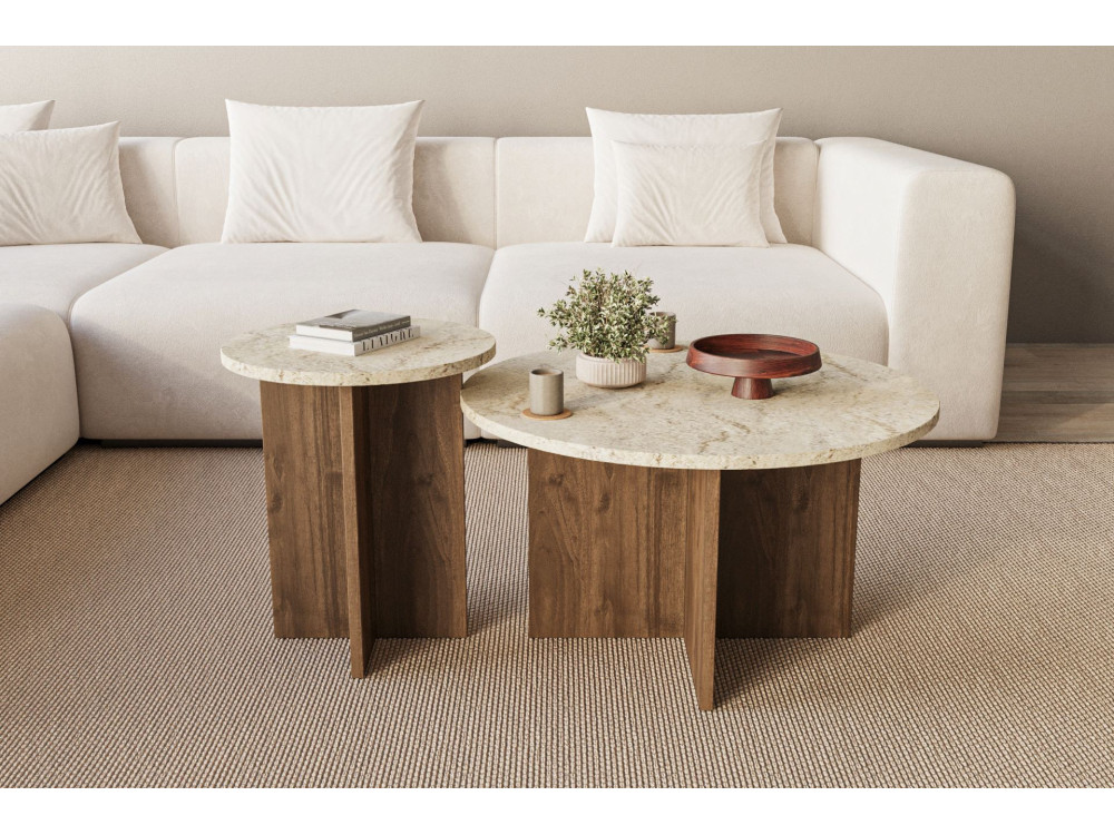 Private" houten salontafel set 70 x 70 x 40 cm - Travertin