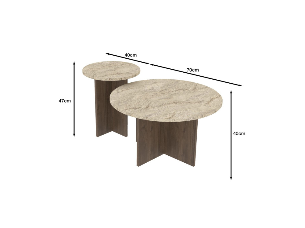 Private" houten salontafel set 70 x 70 x 40 cm - Travertin