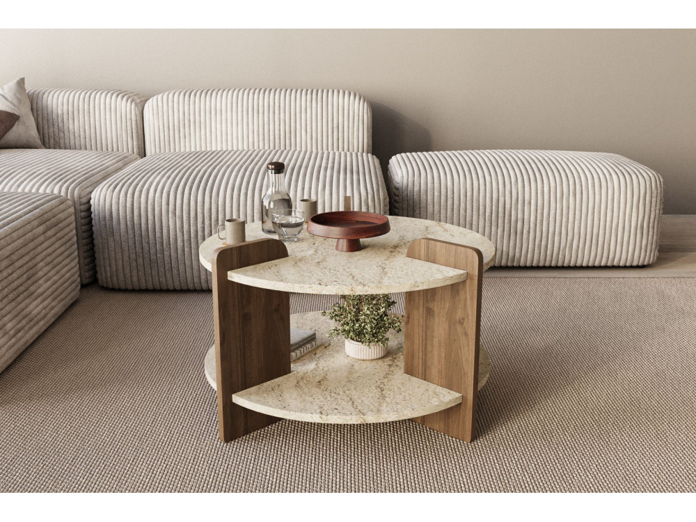 Houten salontafel "Oalla" 70 x 70 x 45 cm - Travertin