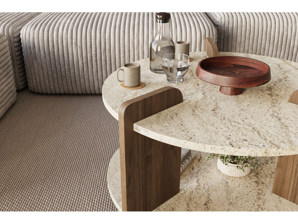 Houten salontafel "Oalla" 70 x 70 x 45 cm - Travertin