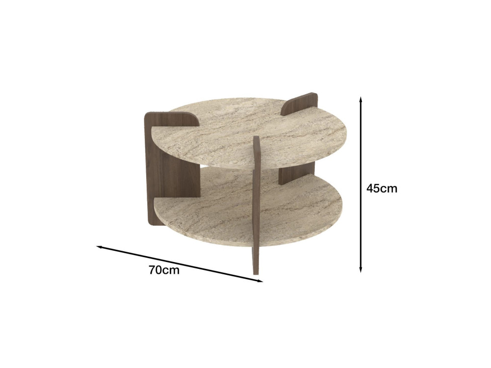 Houten salontafel "Oalla" 70 x 70 x 45 cm - Travertin