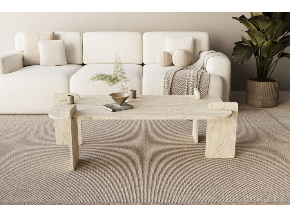 Lovge" houten salontafel 120 x 60 x 35 cm - Travertin