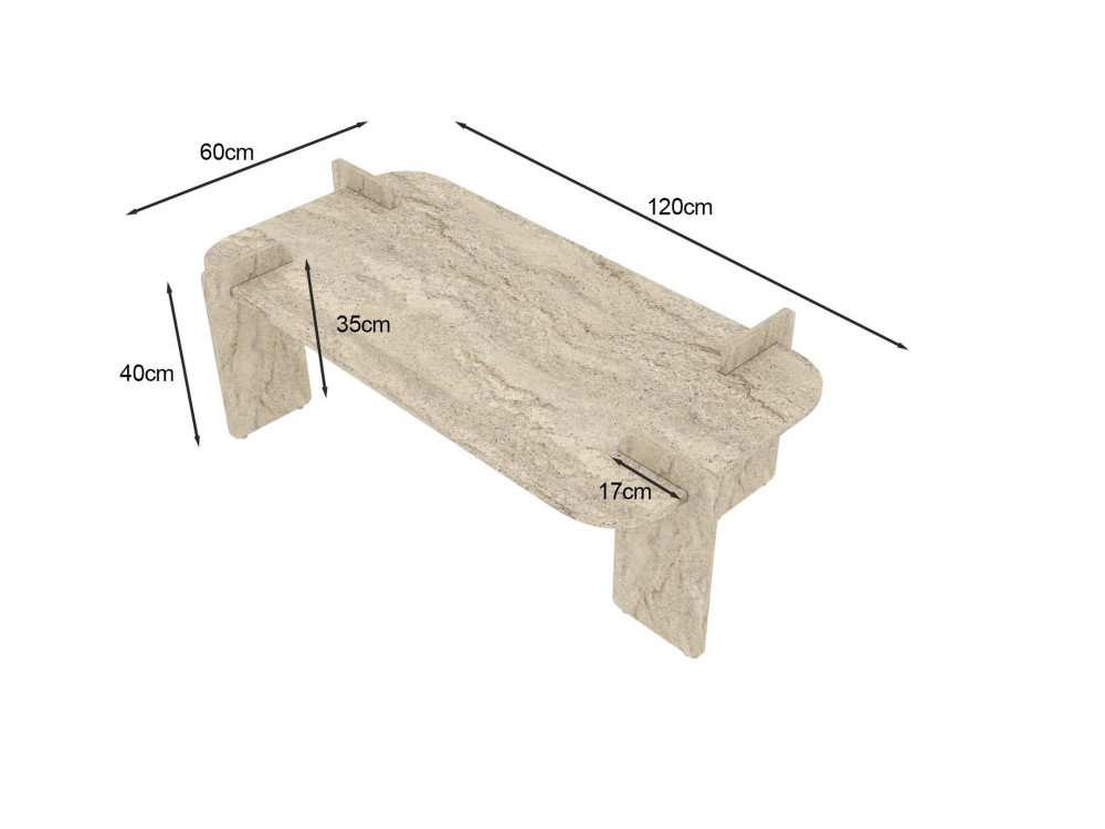 Lovge" houten salontafel 120 x 60 x 35 cm - Travertin