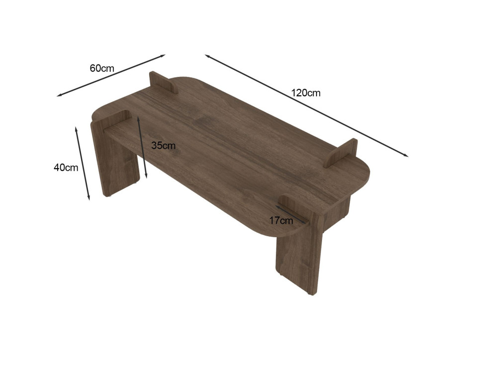 Lovge" houten salontafel 120 x 60 x 35 cm - Notelaar
