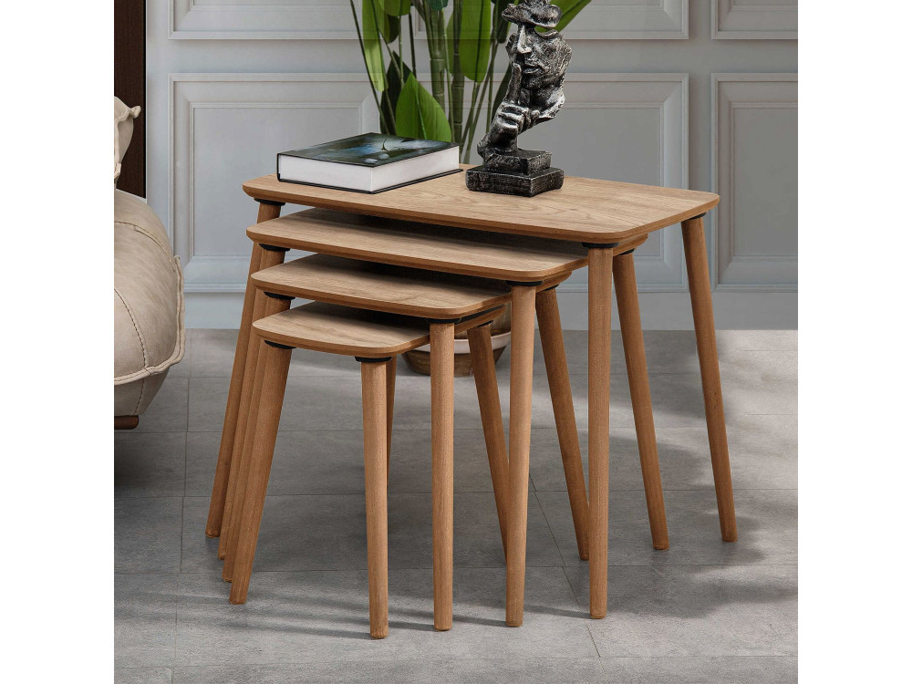 Luci" 4-delige houten nesttafel 70 x 40 x 55 cm - Eik