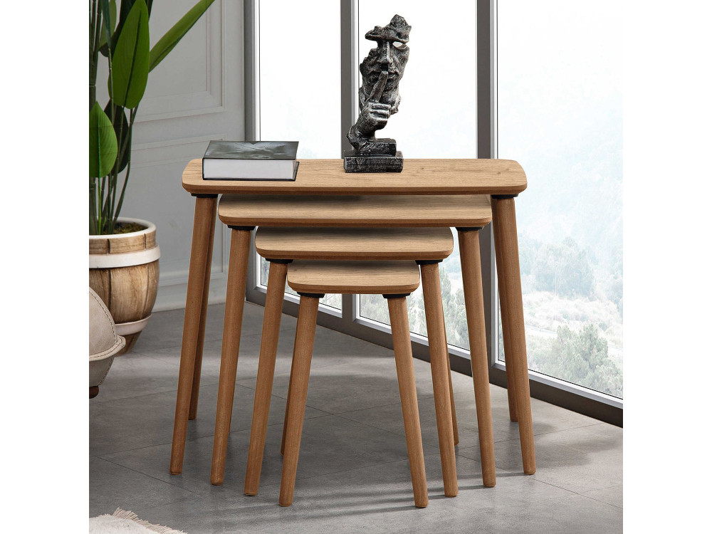 Luci" 4-delige houten nesttafel 70 x 40 x 55 cm - Eik