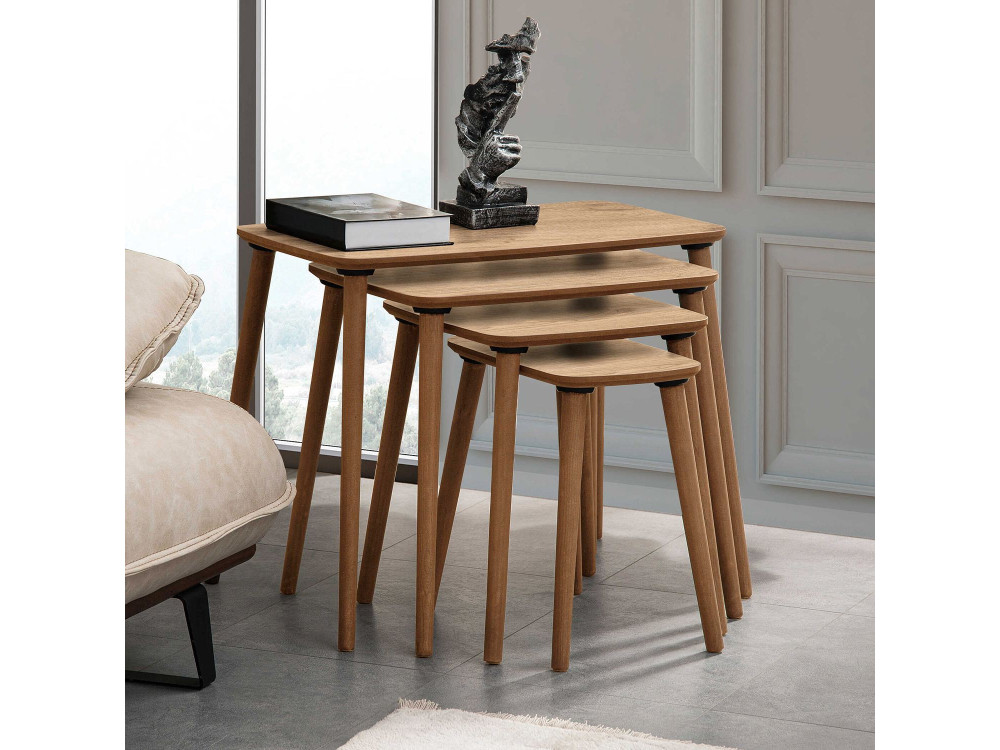 Luci" 4-delige houten nesttafel 70 x 40 x 55 cm - Eik