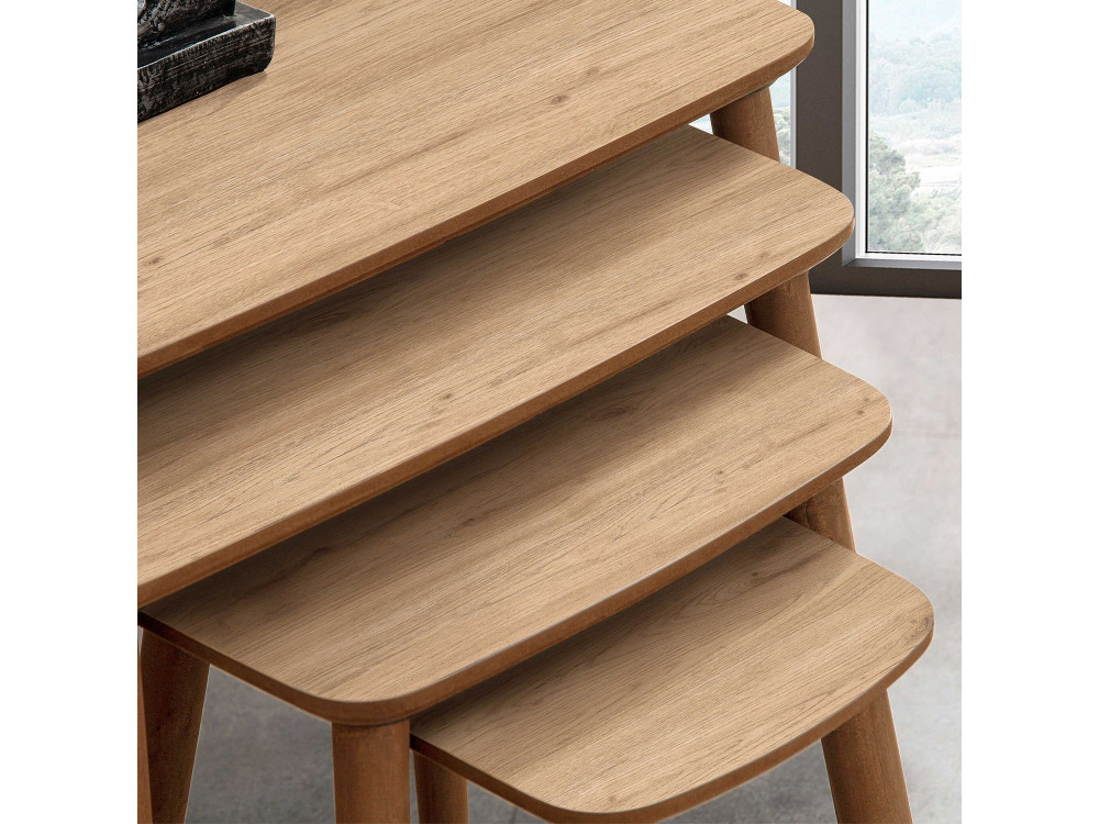 Luci" 4-delige houten nesttafel 70 x 40 x 55 cm - Eik