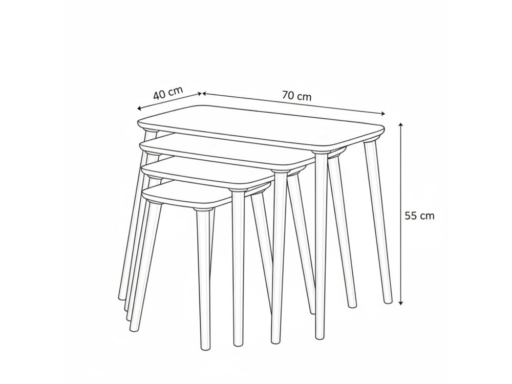 Luci" 4-delige houten nesttafel 70 x 40 x 55 cm - Wit