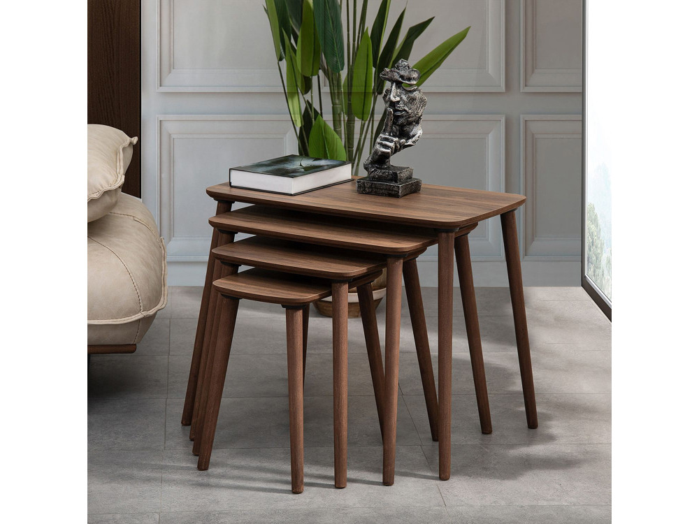 Luci" 4-delige houten nesttafel 70 x 40 x 55 cm - Notenhout
