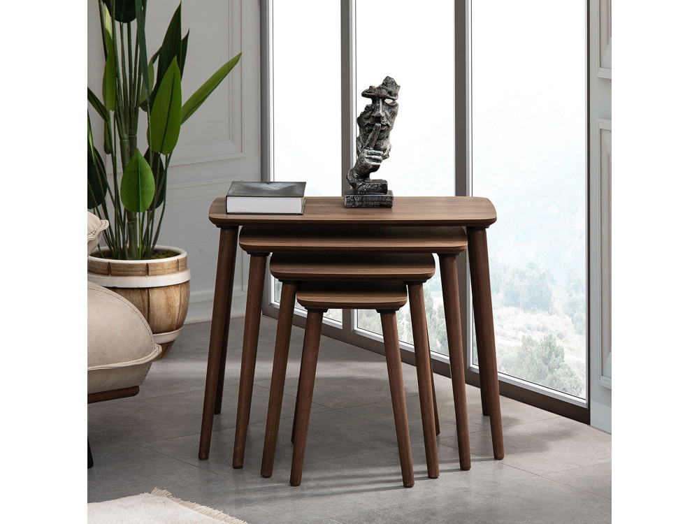 Luci" 4-delige houten nesttafel 70 x 40 x 55 cm - Notenhout