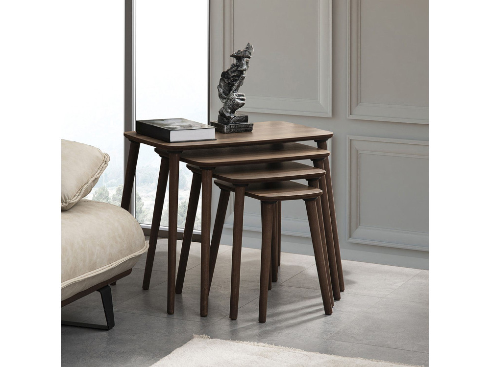 Luci" 4-delige houten nesttafel 70 x 40 x 55 cm - Notenhout