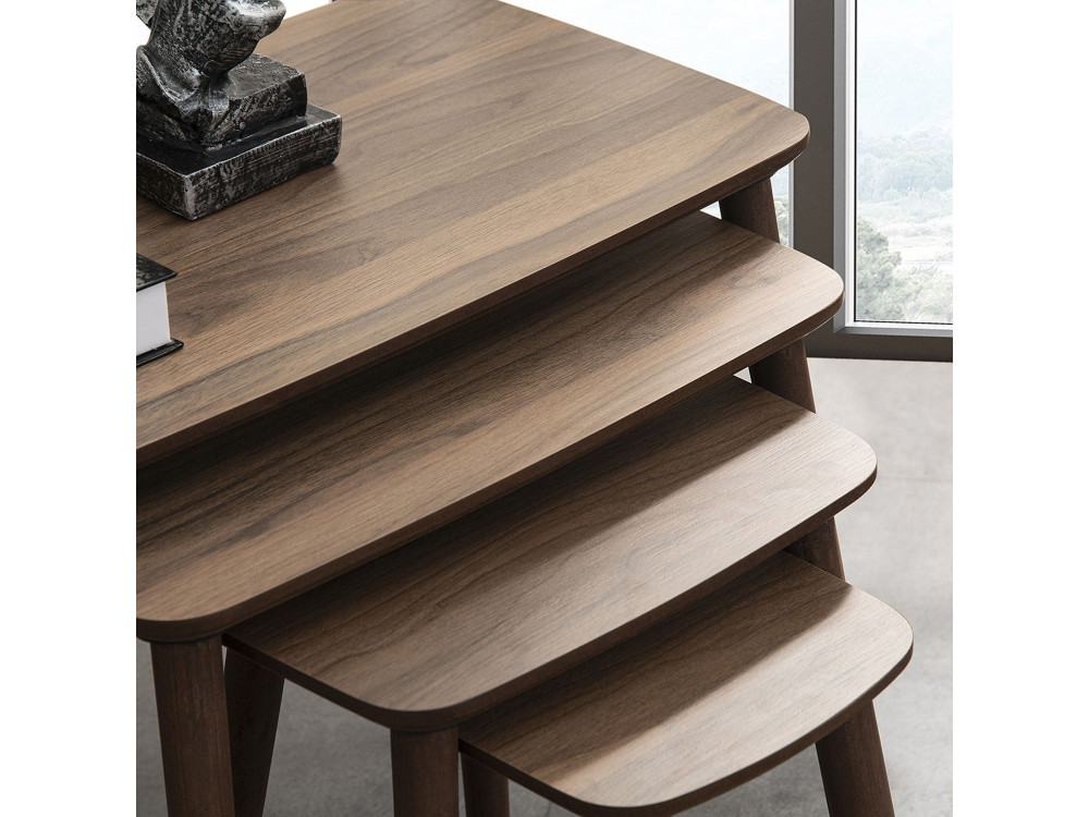 Luci" 4-delige houten nesttafel 70 x 40 x 55 cm - Notenhout