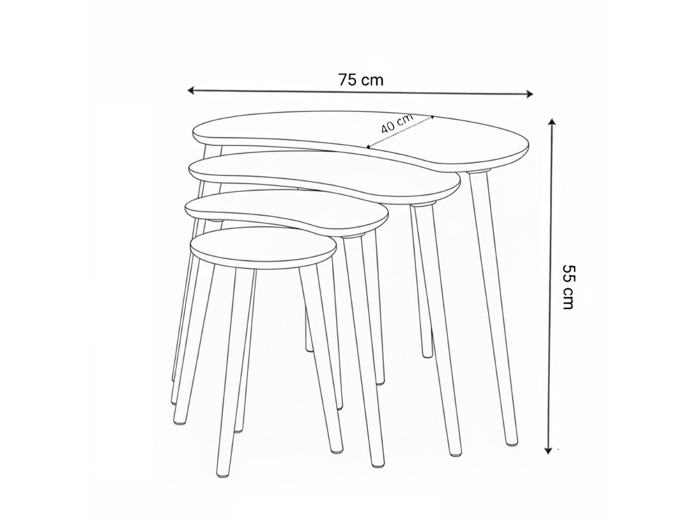 Moon" houten nesttafel (4 stuks) 40 x 75 x 55 cm - Wit