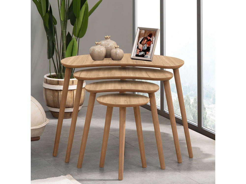 Moon" houten nesttafel (4 stuks) 40 x 75 x 55 cm - Eik