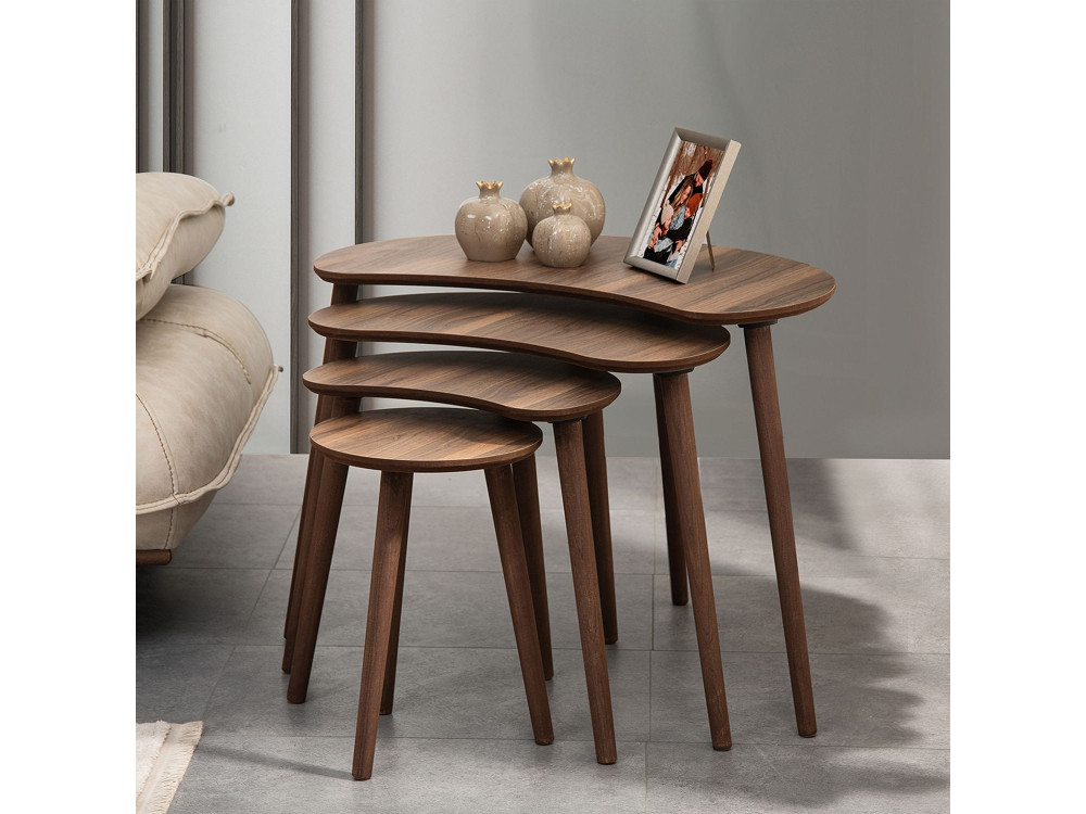 Moon" houten nesttafel (4 stuks) 40 x 75 x 55 cm - Notelaar