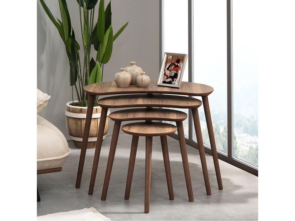 Moon" houten nesttafel (4 stuks) 40 x 75 x 55 cm - Notelaar