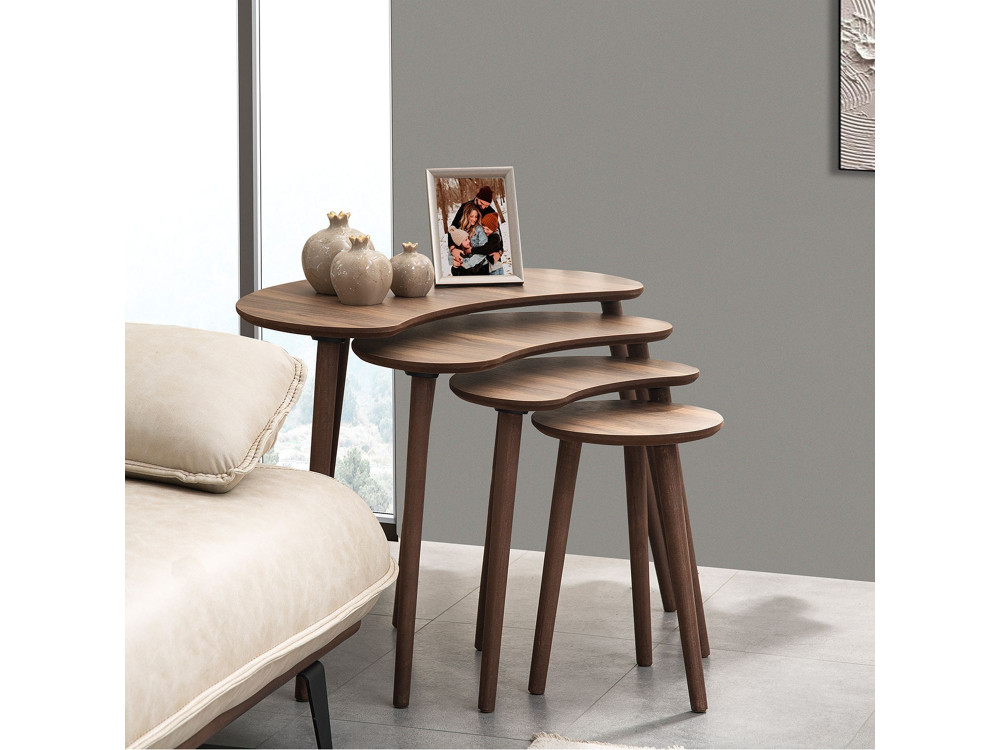 Moon" houten nesttafel (4 stuks) 40 x 75 x 55 cm - Notelaar