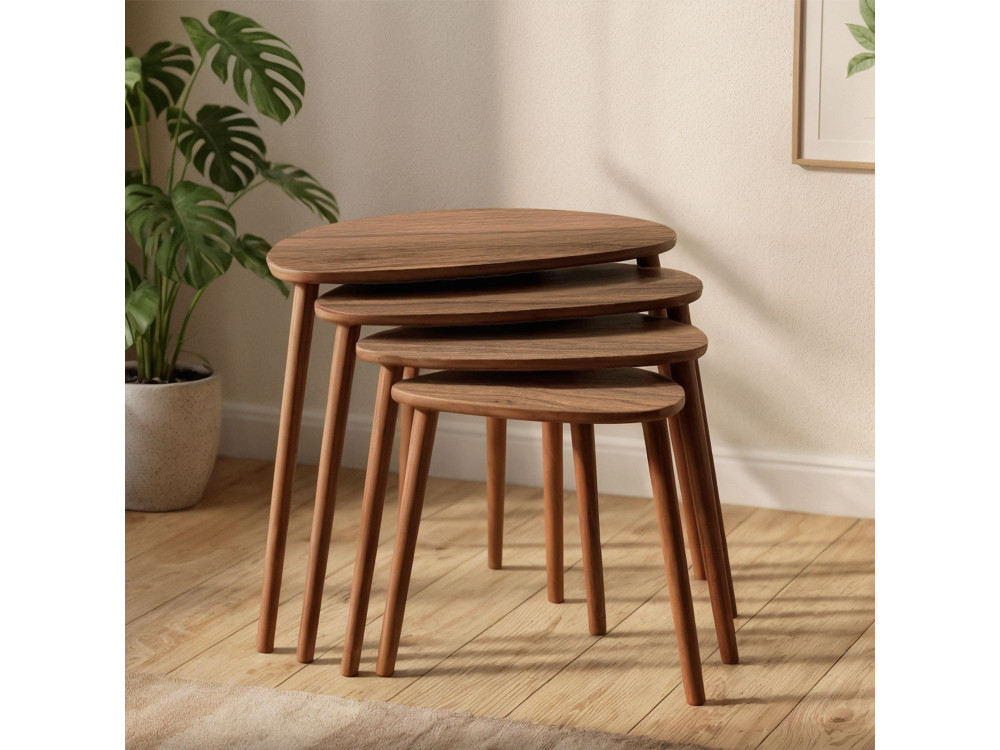 Nora" 4-delige houten nesttafel 68 x 45 x 55 cm - Notelaar