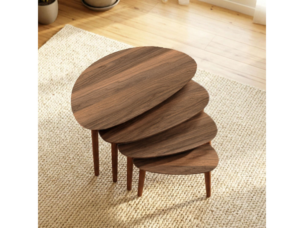 Nora" 4-delige houten nesttafel 68 x 45 x 55 cm - Notelaar