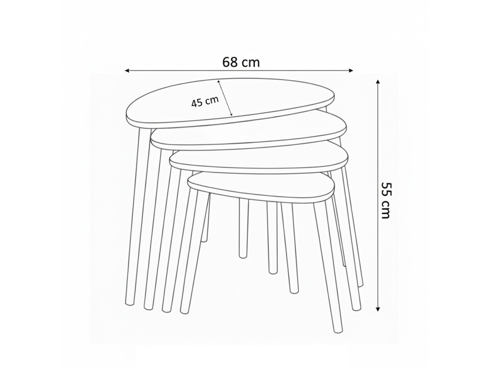 Nora" 4-delige houten nesttafel 68 x 45 x 55 cm - Notelaar