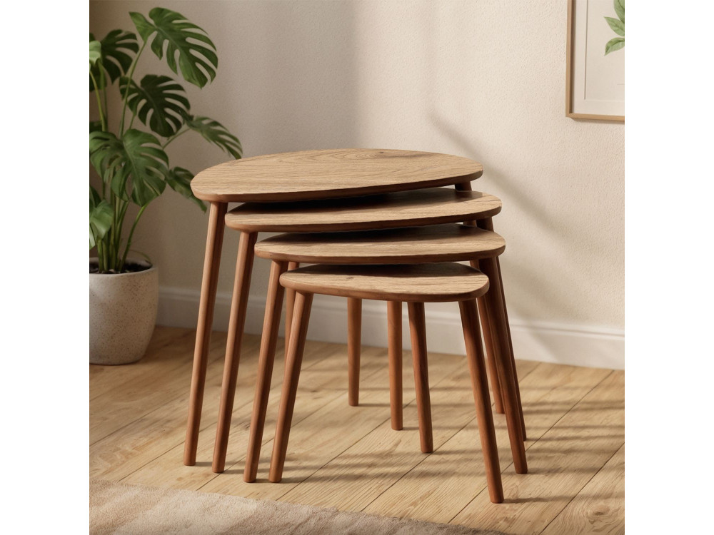 Nora" 4-delige houten nesttafel 68 x 45 x 55 cm - Eik
