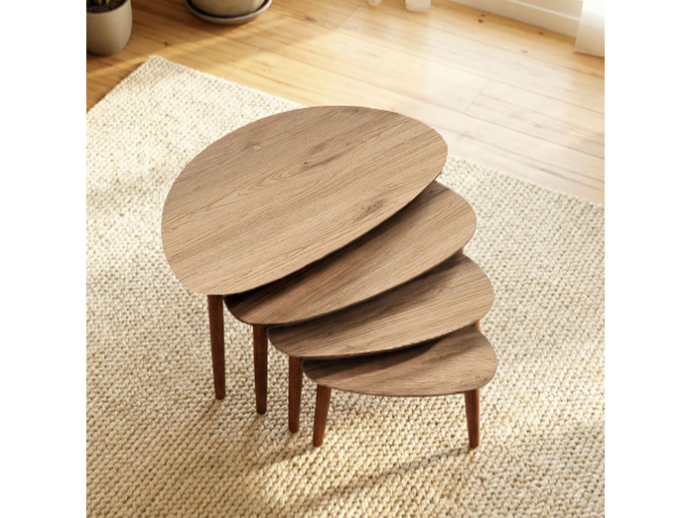 Nora" 4-delige houten nesttafel 68 x 45 x 55 cm - Eik