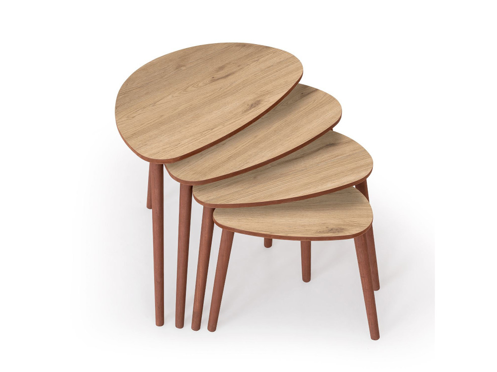 Nora" 4-delige houten nesttafel 68 x 45 x 55 cm - Eik