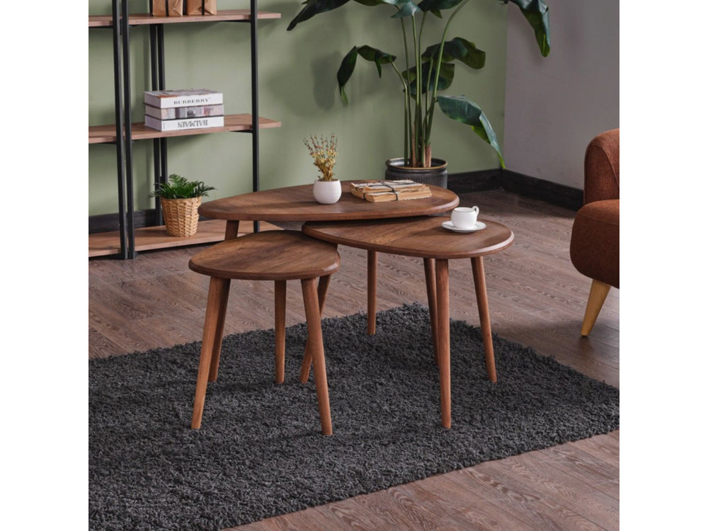 Houten salontafelset "Alvin" 80 x 52 x 50 cm - Notelaar