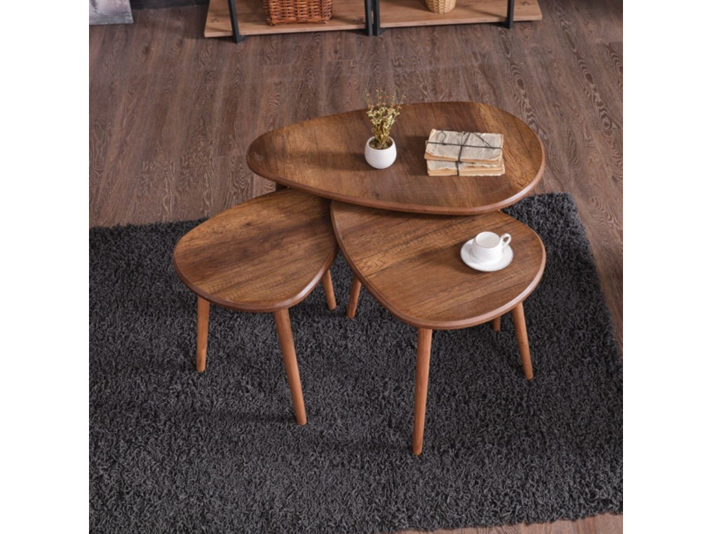 Houten salontafelset "Alvin" 80 x 52 x 50 cm - Notelaar
