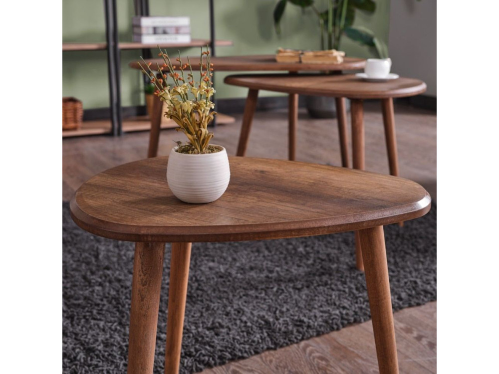 Houten salontafelset "Alvin" 80 x 52 x 50 cm - Notelaar