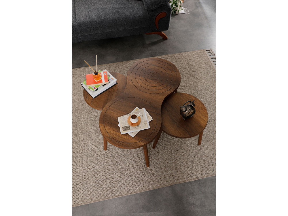 Marlo" houten salontafel set 100 x 50 x 45 cm - Notelaar