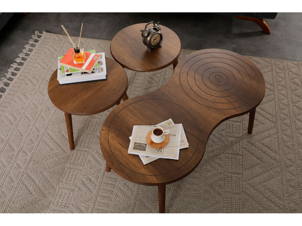 Marlo" houten salontafel set 100 x 50 x 45 cm - Notelaar