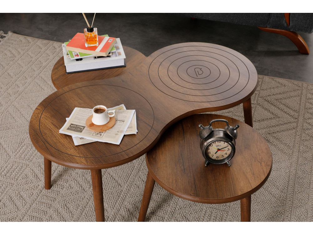 Marlo" houten salontafel set 100 x 50 x 45 cm - Notelaar