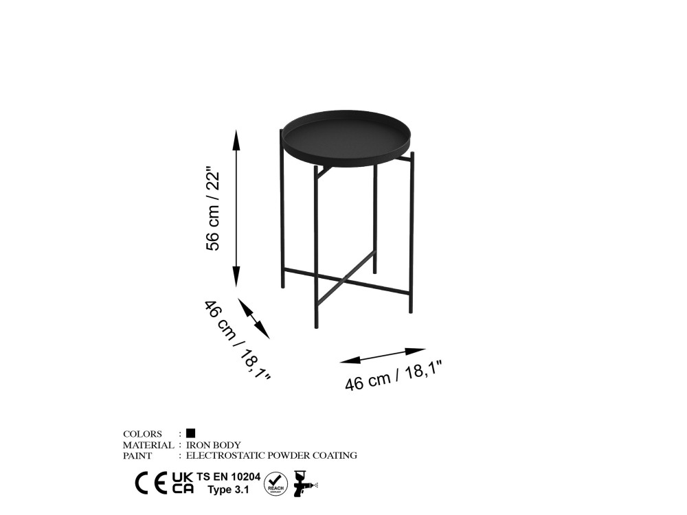 Metalen salontafel "Sheby" 46 x 46 x 56 cm - Zwart