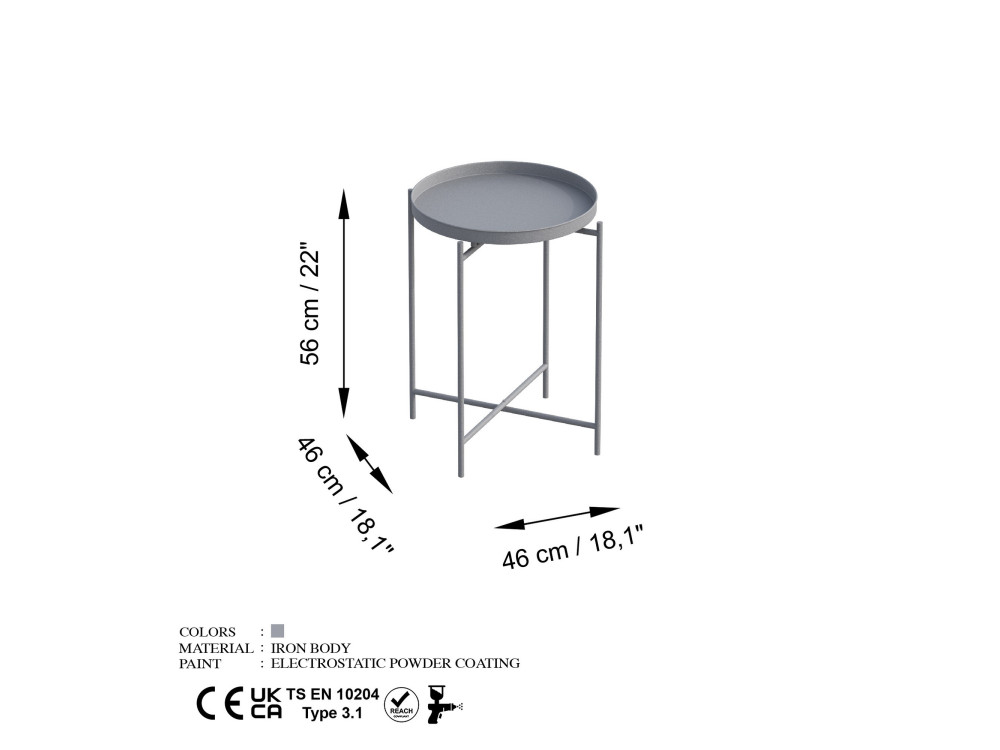 Metalen salontafel "Sheby" 46 x 46 x 56 cm - Grijs