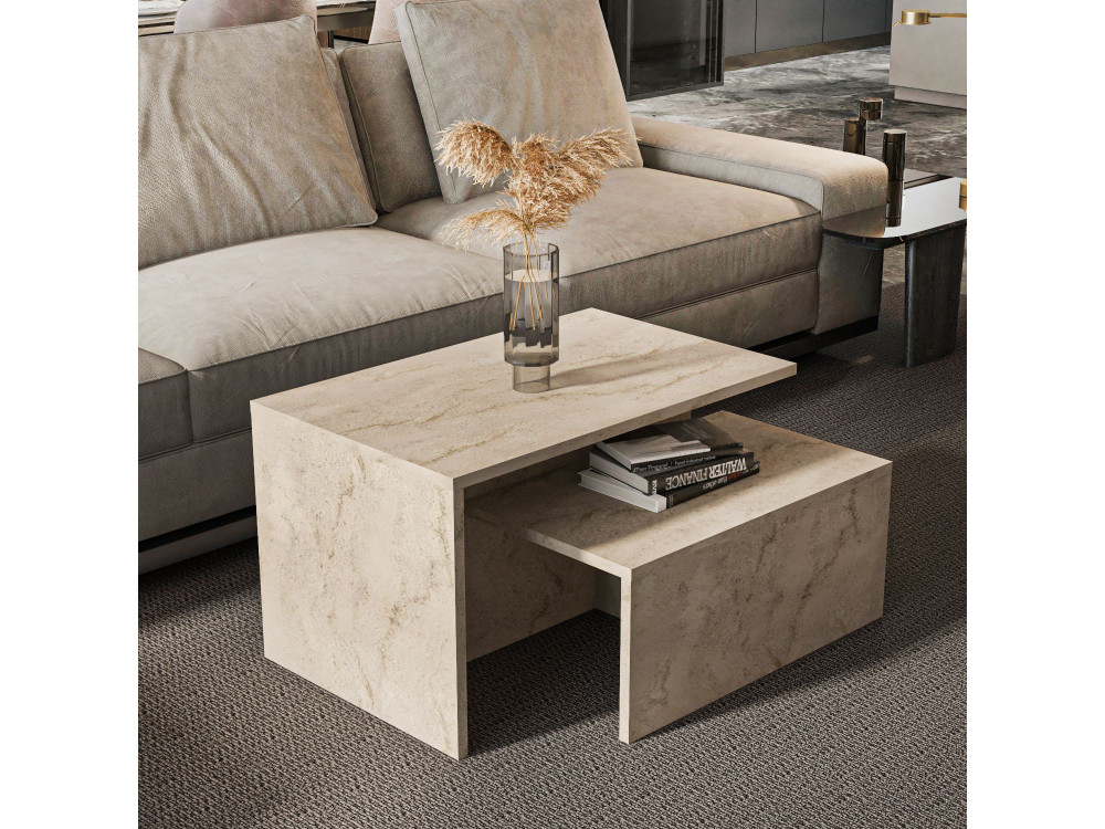 Twins" houten nesttafel (2 stuks) 72 x 45 x 42 cm - Travertin