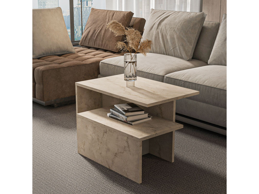 Twins" houten nesttafel (2 stuks) 72 x 45 x 42 cm - Travertin