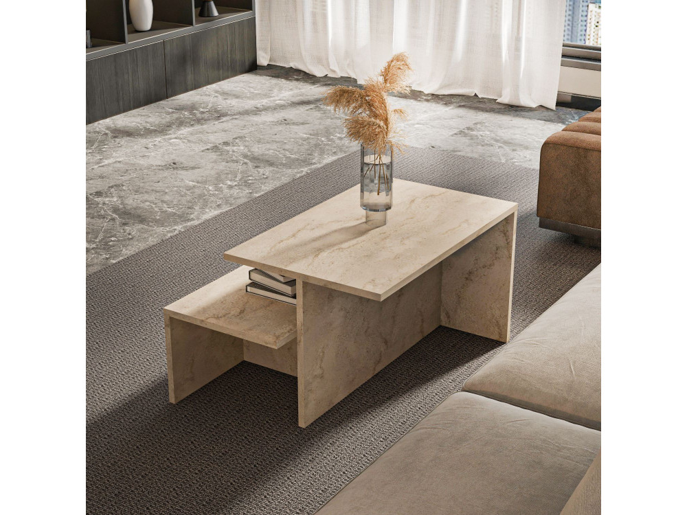 Twins" houten nesttafel (2 stuks) 72 x 45 x 42 cm - Travertin