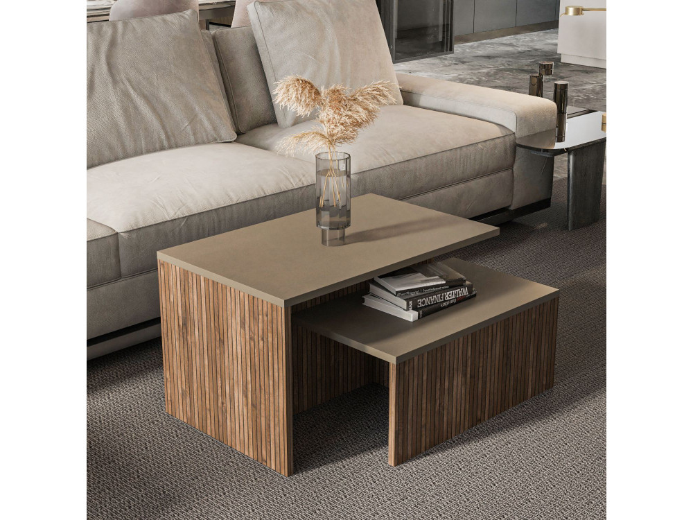 Twins" 2-delige houten nesttafel 72 x 45 x 42 cm - Taupe