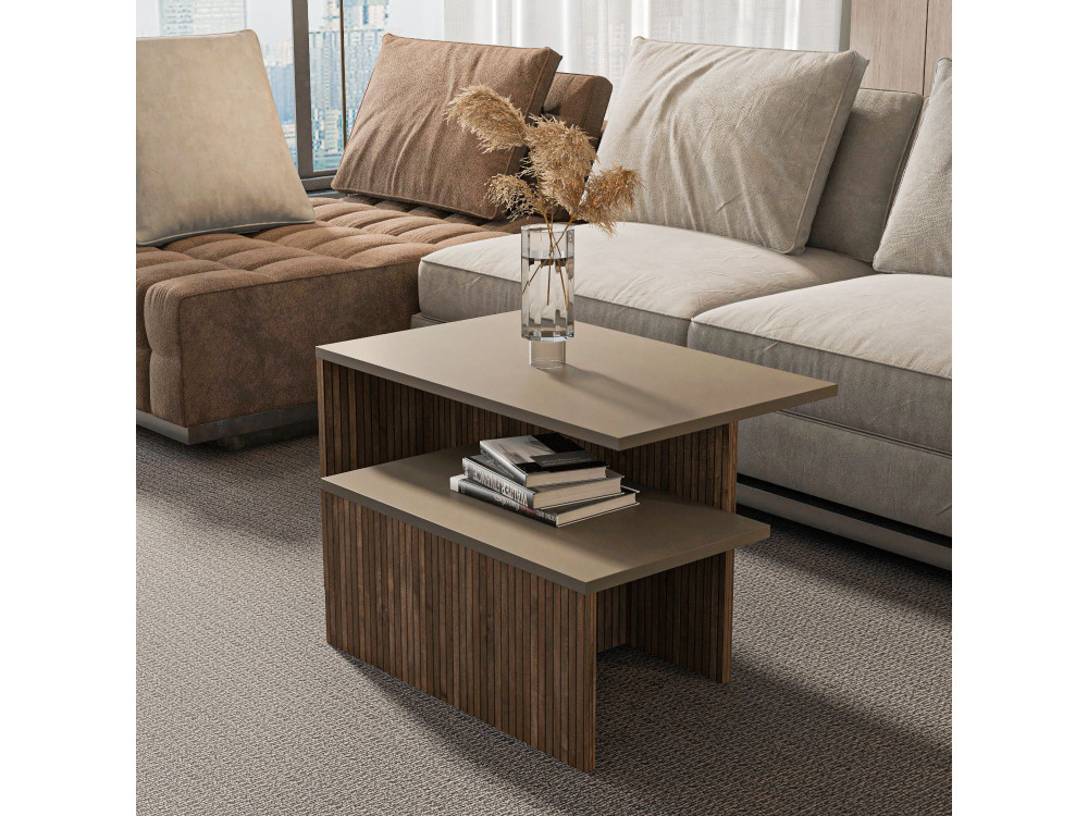 Twins" 2-delige houten nesttafel 72 x 45 x 42 cm - Taupe