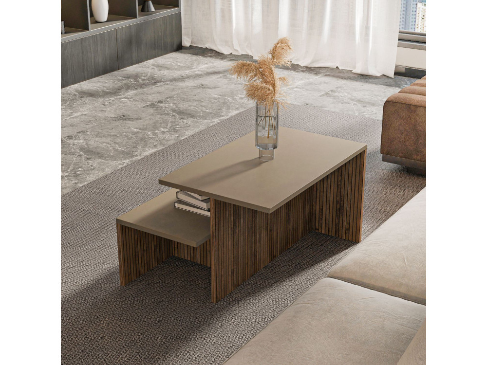 Twins" 2-delige houten nesttafel 72 x 45 x 42 cm - Taupe