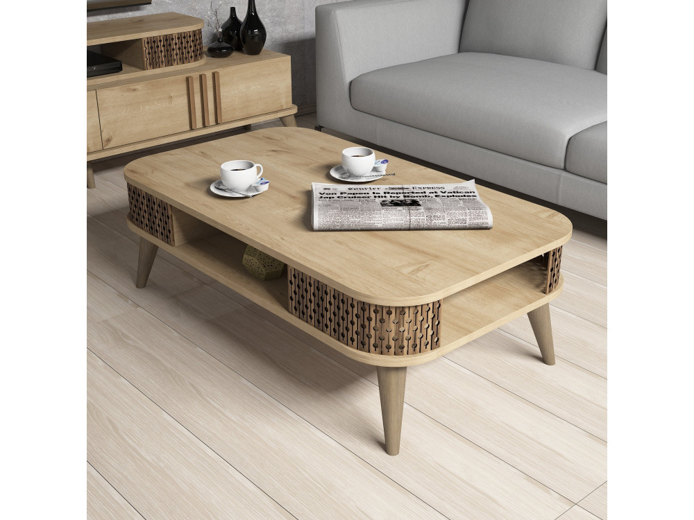 Houten salontafel "Eylul" - 105 x 60 x 34 cm - Bruin