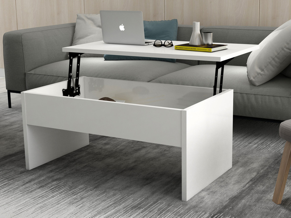 Akilli" salontafel met houten opbergkist - 90 x 52 x 45 cm - Wit