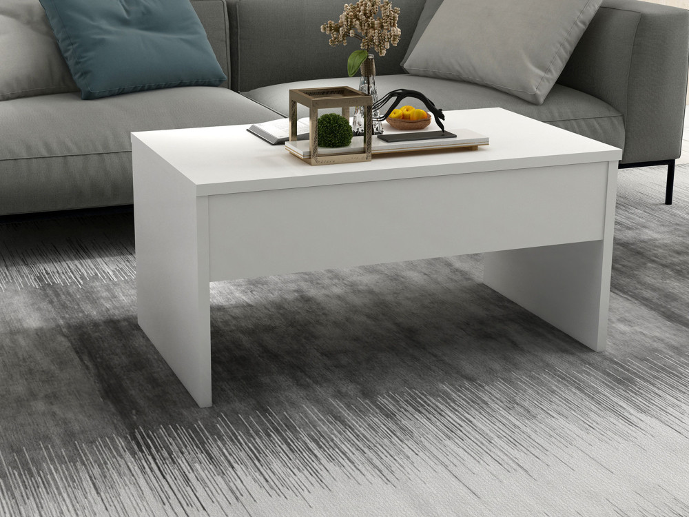 Akilli" salontafel met houten opbergkist - 90 x 52 x 45 cm - Wit